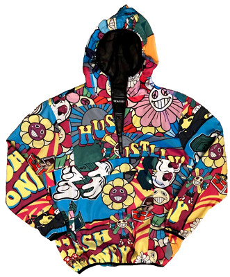 Reason Pullover 1/4 Zip Hoodie Size L Pop Art Comic Print CASH HUSTLE