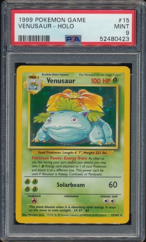 1999 Pokemon Base Set Venusaur #15 Holo PSA 9 MINT DEAD CENTERED