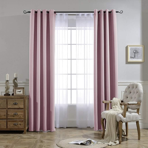 Blackout Pink Curtains for Girls Room - Thermal Insulated Solid Grommet Room Dar - Picture 6 of 12