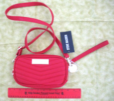 Steve Madden RED B MAGNOLIA shoulder pouch wrist handle gold accents PURSE NWT