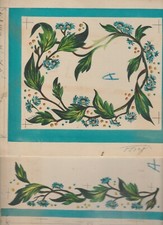 HAPPY BIRTHDAY Blue Flowers Leaves Border 2pcs 8x10" Greeting Card Art #B1109