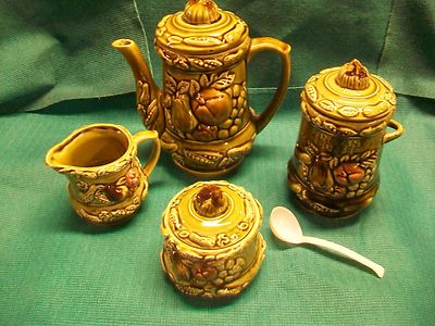 1960'S JAPAN 4PC TEA COFFEE SERVING SET POTTERY GREEN SET