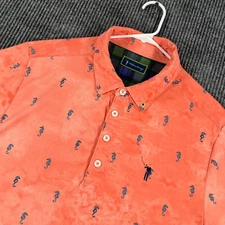 William Murray Polo Shirt Mens Small Orange Geometric Short Sleeve Golf Casual
