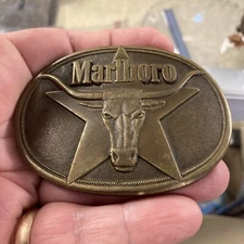 MARLBORO LONGHORN STAR SOLID BRASS VINTAGE BELT BUCKLE PHILIP MORRIS 1987