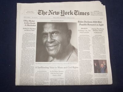 2023 APRIL 26 NEW YORK TIMES - HARRY BELAFONTE DIED - BIDEN DECLARES 2024 BID