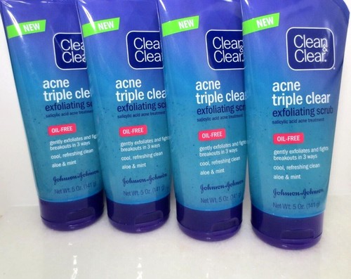 CLEAN & CLEAR ACNE TRIPLE EXFOLIATING SCRUB OIL-FREE 5 OZ 4 PC LOT