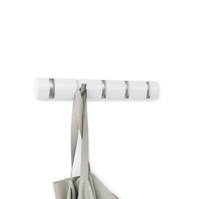 Umbra Flip 5 Hook Wall Mounted Coat Rack Modern Space Saving Design White Nickel
