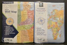 Lot 2 Rand McNally Political Wall Map World  USA 50" x 32" Student Teacher