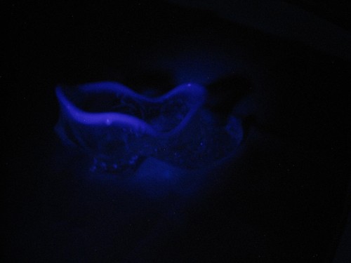 Fenton Vintage Glass Shoe Floral Clear White Opalescence GLOWS Rare Tip Design - Picture 12 of 14