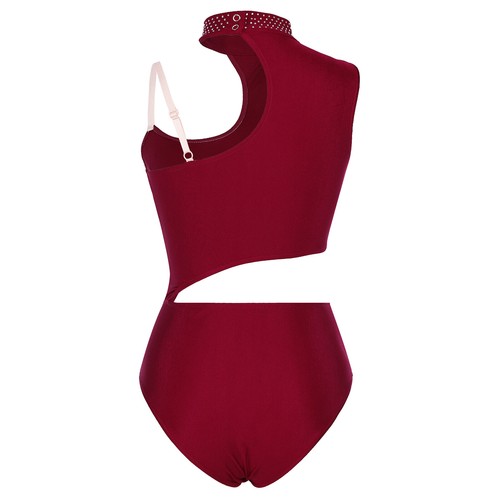 Women Glittery Cutout Dance Leotard Figure Skating Mock Neck Sleeveless Bodysuit - Picture 14 of 56