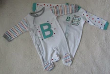 2 Pack Unisex Babygrow/Sleepsuit Initial B Stars & Stripes Age 3-6 Months BNWL 