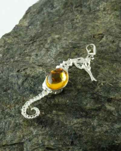 Gemstone Oval Amber Sterling Silver Fine Necklaces & Pendants