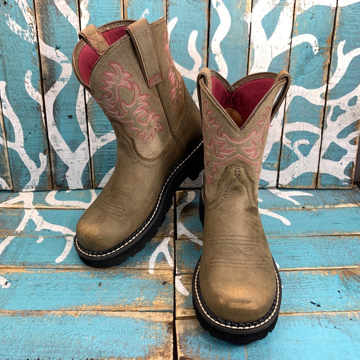 Ariat Fat Baby Pink/Brown Distressed Leather Cowgirl Boots 10000822 Women  Sz 6B