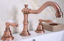 Antique Red Copper Two Handles 3-Hole Widespread Bathroom Sink Faucet Tap 2rg058
