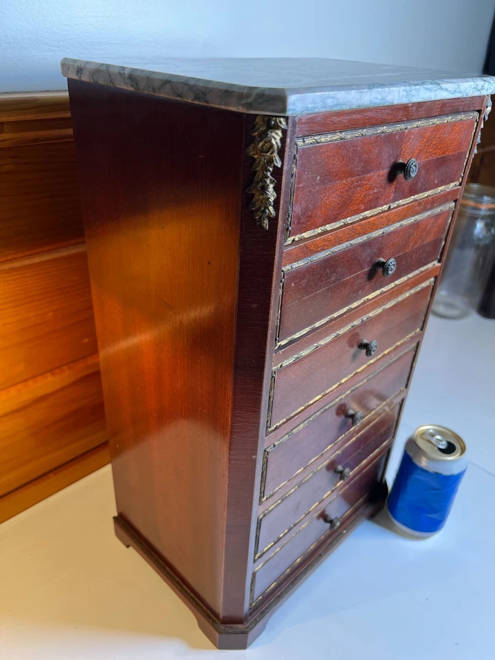 Armario Joyero Vintage Caoba Miniatura Estilo Luis España Mármol Top Foto 3 de 4