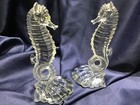 PADEN CITY CLEAR CRYSTAL SEAHORSE BOOKENDS pair COASTAL nautical SEA VTG 1930’s — photo 2