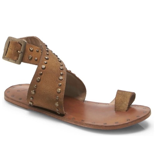 Free People Gr. 9 EU 39 hellbraune flache Sandale Nassau Knöchelriemen Nieten Leder NEU