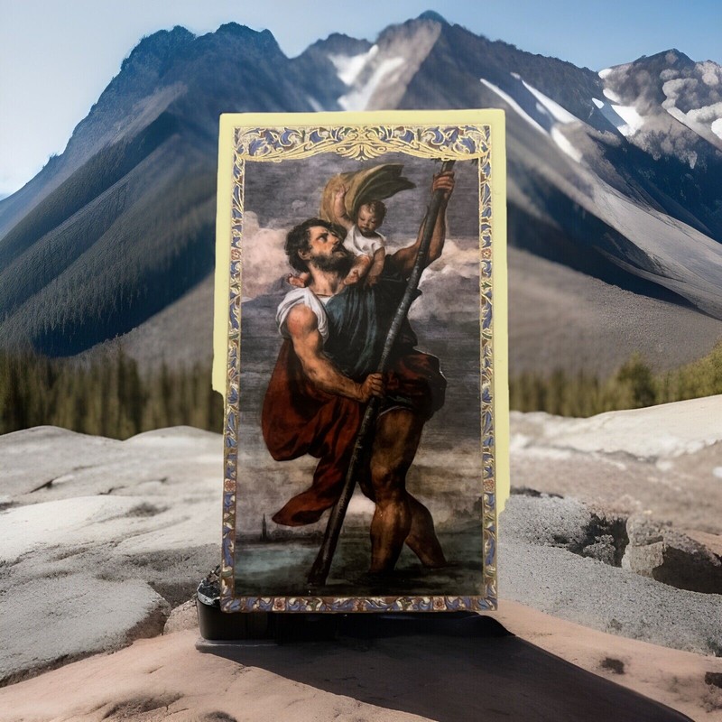 Saint Christopher Motorist Prayer LAMINATED Holy Card GILDED Gold Catholic