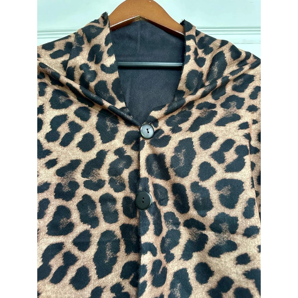 Magic Scarf Leopard and black Shawl with fringe and 2 buttons soft flannel - Image 2 of 4