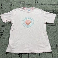 Vintage 90's Hanes Beefy Pink Lake Tahoe Graphic California Tee XL Made In USA
