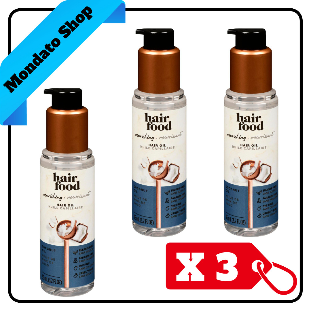 Hair Food Olio Capillare Termoprotettore Cocco e Argan 95ml - Set da 3