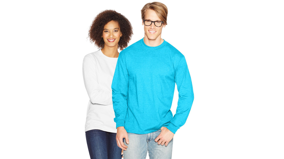 Hanes Beefy-T Long Sleeve T-Shirt – Medium Light Blue, Heavyweight Cotton Tee