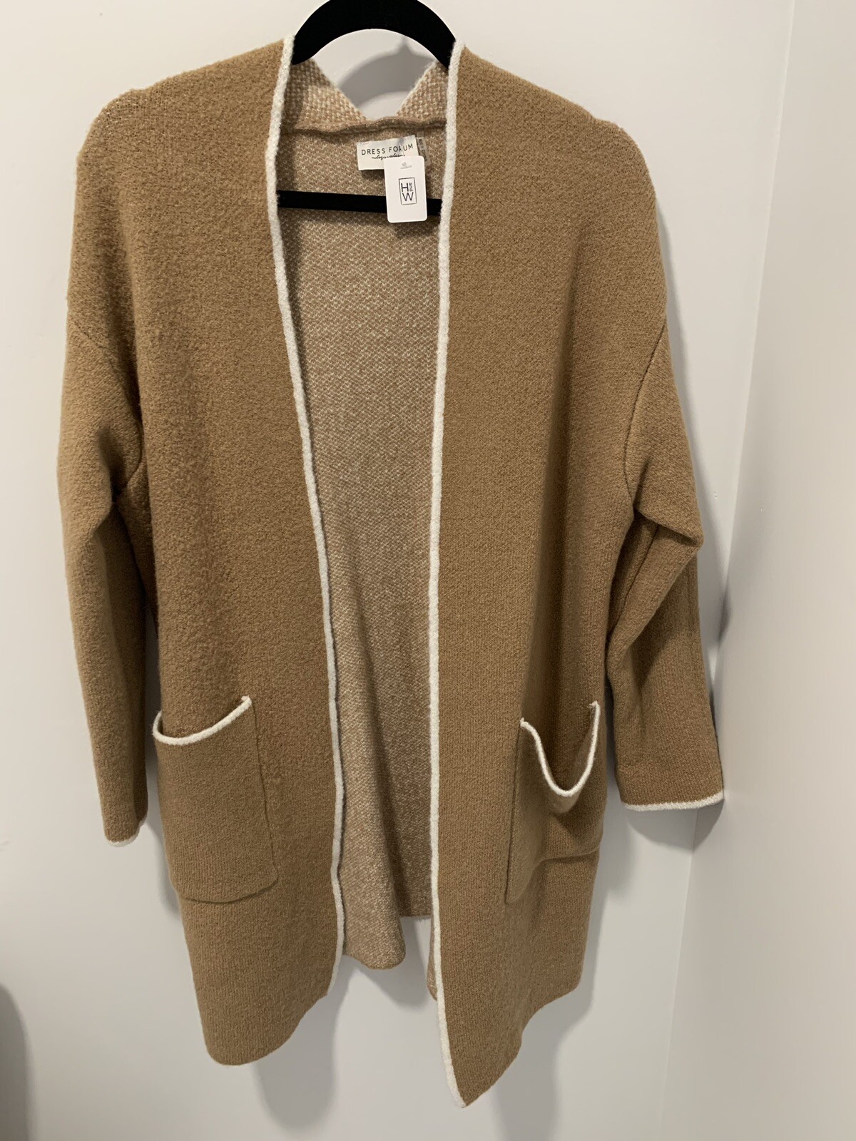 Tan Knit Long Cardigan Sweater. Size 