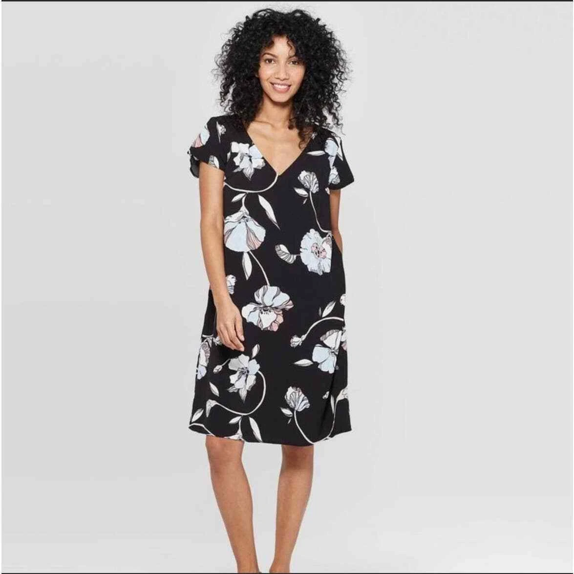 A New Day Black Floral Shift Dress Small eBay