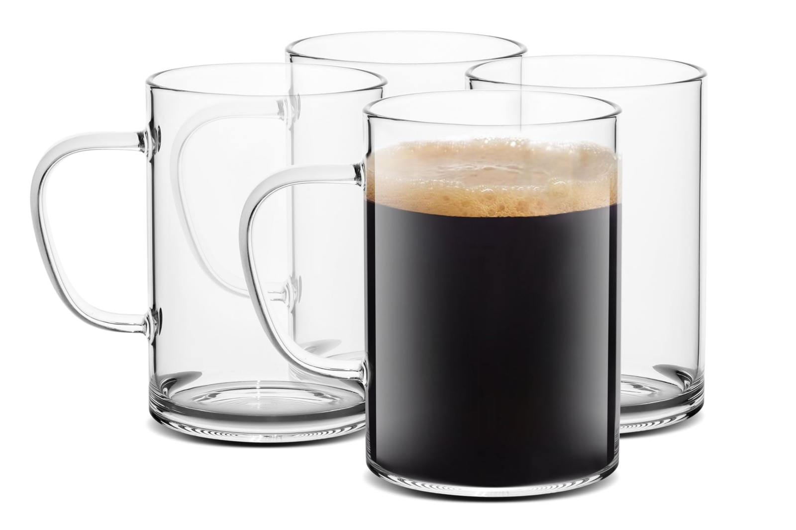 LUXU Glass Coffee Mugs 16 oz,Set of 4 Large Glass Coffee Cups Clear Tea