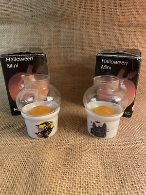 Vintage Robert Alan Candle Co Halloween Mini Votive Lanterns Haunted House Witch