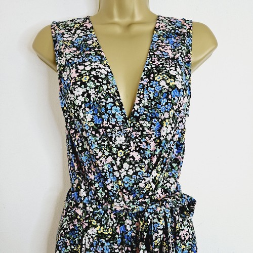 NEU Ex Dorothy Perkins 10-18 Jumpsuit vorne Wickeloptik Blumendruck Gürtel schwarz - Bild 5 von 7