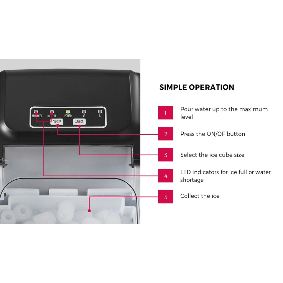Vevare Portable Ice Maker Machine Ice Cube Tray 12kg Bar Countertop Stainless - image 4 of 4