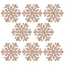 Glitter Christmas Tree Decorations Set of 8 Snowflakes Rose Gold