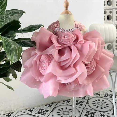Flower Girl Dress Headwear Princess Ball Gown Baby Girl Birthday Party Dress - Picture 15 of 17