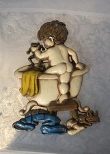Vintage Sexton 1975 Boy And Frog In Bathtub Cast Metal Wall Plaque