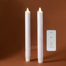 Luminara Flameless LED Wax Taper Candle w/Moving Flame Remote White 9.5"H 2PCS