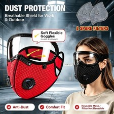 NEW Reusable 5 Layer Carbon Dust Mask Adjustable Goggles Washable Reusable Red