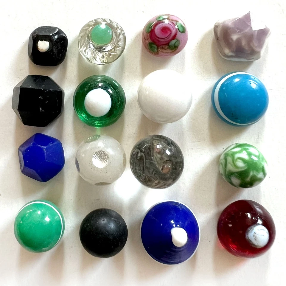 Lot Antique Small Glass Buttons Ball Charm String Cone Bullseye 3/8 - 9/16" - Image 4 of 4