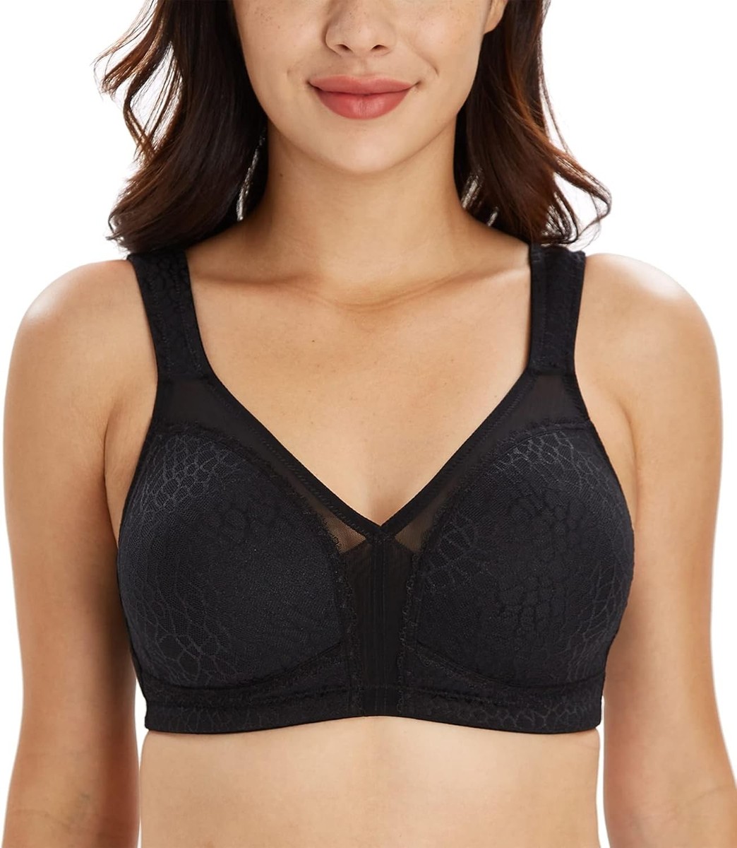 Lemorosy Women's Plus Size Minimizer Bra - Full Coverage Non-Padded Underwire Lace Design