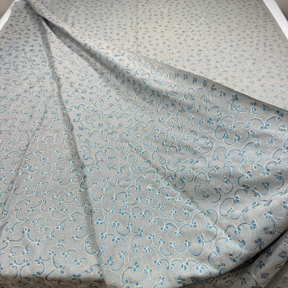 upholstery fabric blue embroidered floral silk 43x154 4.2 yards - Image 4 of 4
