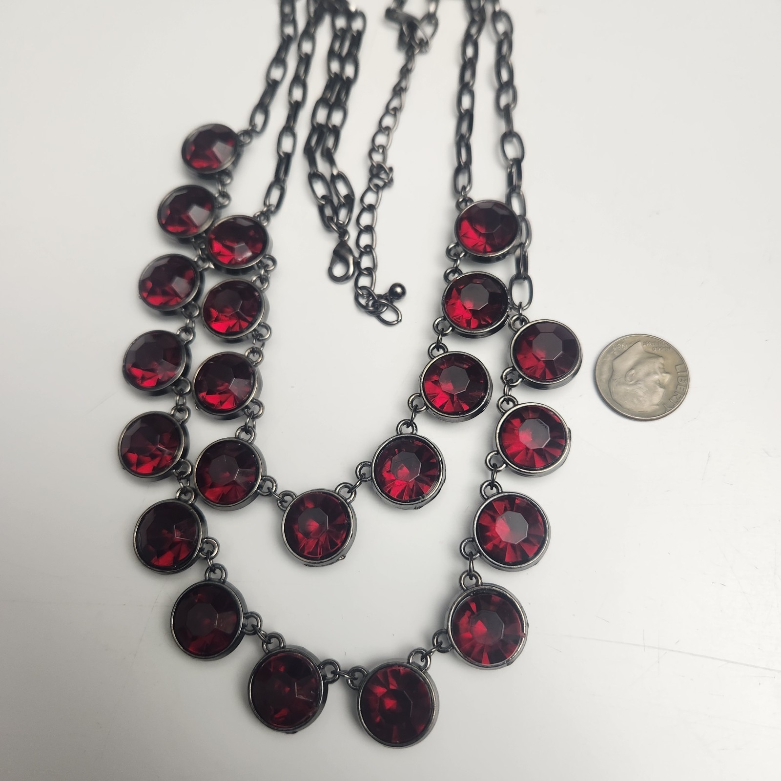 Vintage Ruby Red Rhinestone Statement Necklace 21… - image 5