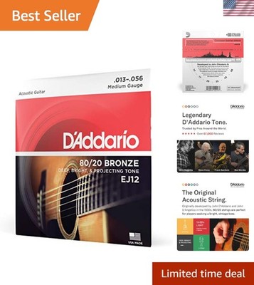 6-String D'Addario EJ12 Acoustic Strings - 80/20 Bronze, Rich Harmonies 13-56