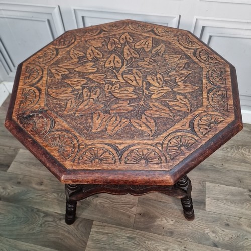 Antique Carved Oak Nonagonal Table – Arts & Crafts Side Lamp Table Liberty & Co - Picture 4 of 24
