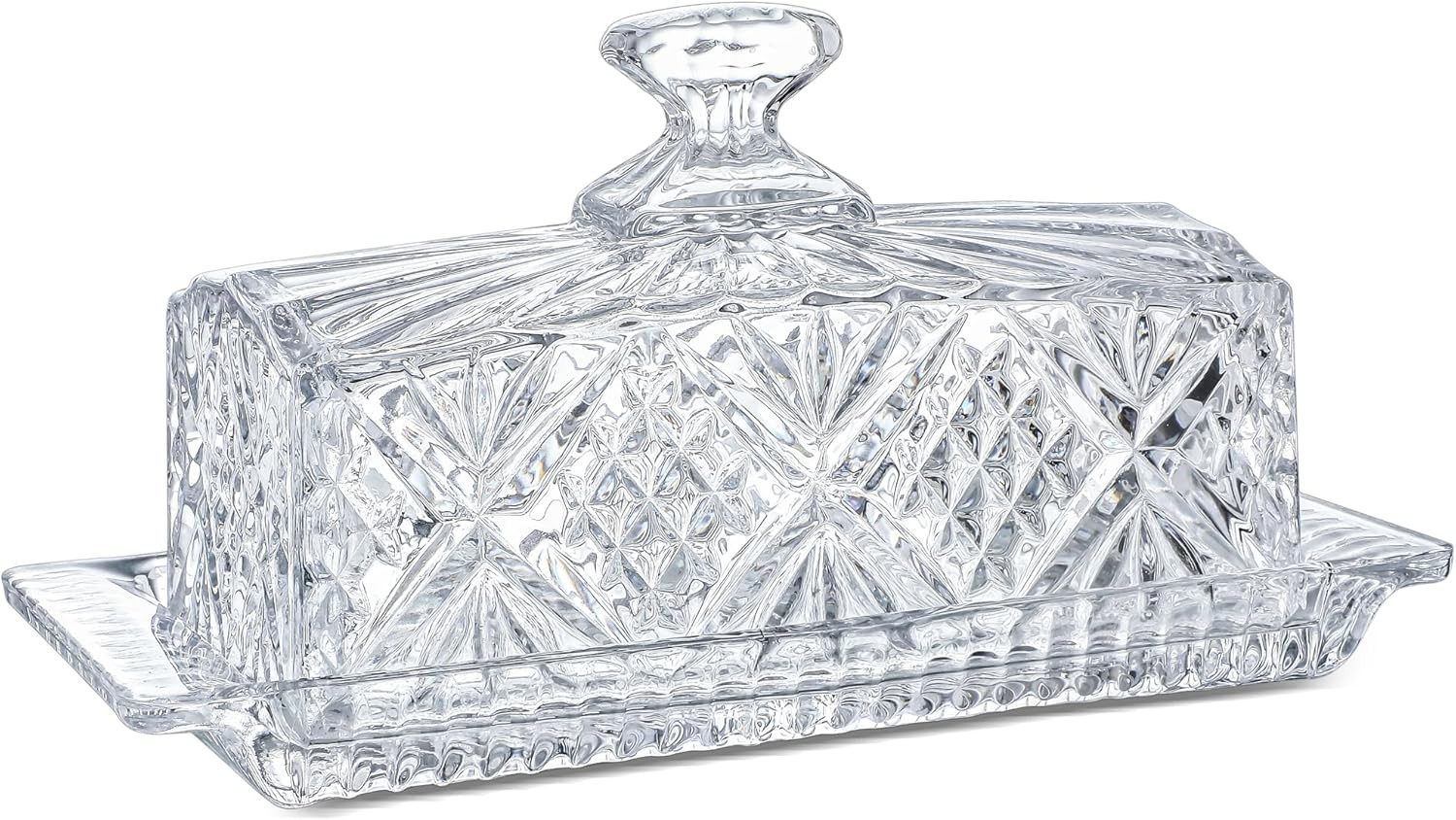 Crystal Covered Butter Dish,8Inch Classic Glass 2-Piece Design Butter Keeper