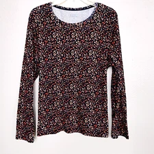 Croft & Barrow Black w/ Orange Leaf Long Slv Classic Cotton T-Shirt ~ Size XL