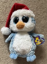 Ty Beanie Boos: Fairbanks The Penguin (2011) NWT Blue Christmas Santa Hat Xmas
