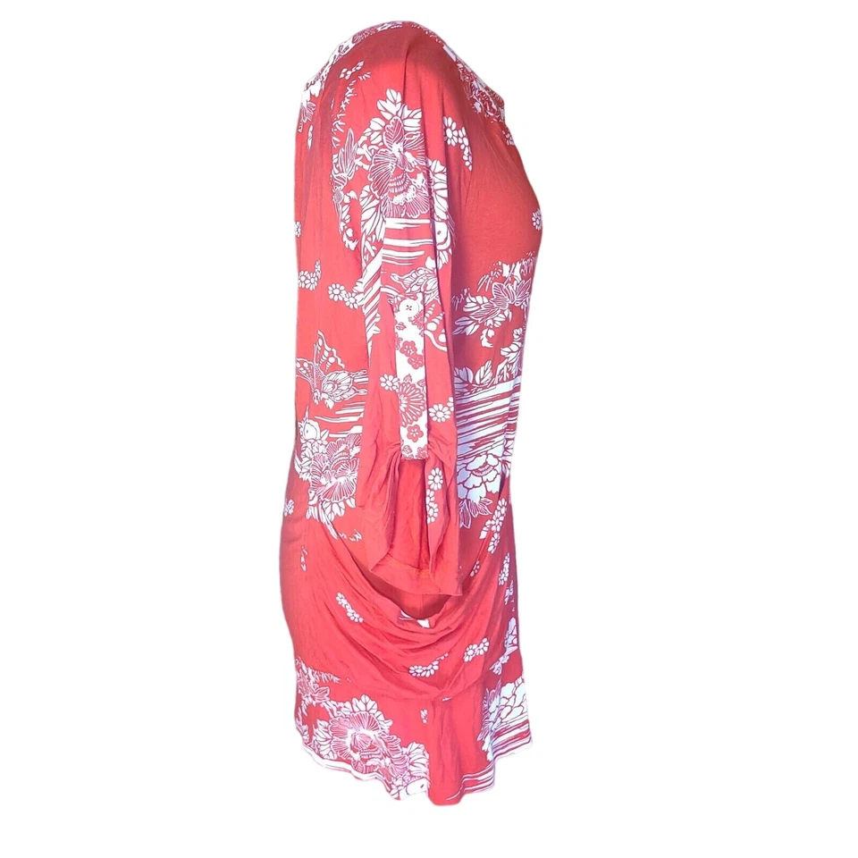 Mini Vestido Nanette Lepore Mujer Talla Med Mezcla Modal Floral Rojo/Crema Profunda Etiqueta en V Foto 2 de 4