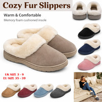 WOMENS SLIPPERS WARM FAUX FUR LINED LADIES SLIP ON SHOES COMFY HARD SOLE 5-10
