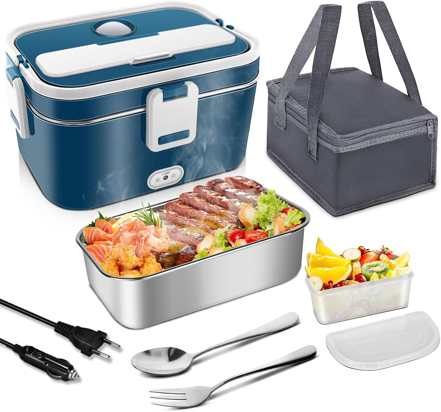Scaldavivande Elettrico Portatile, 120W 1.8L Portavivande Termico, 3 in 1(12V/24