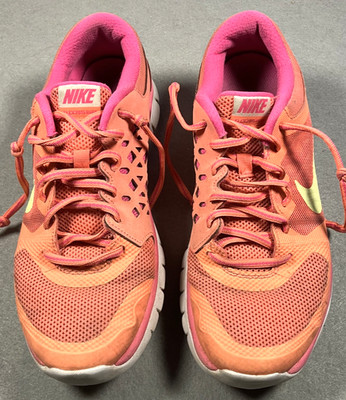 Nike Flex Running Shoes Girls  6.5Y Orange/Pink Youth 724992-600 Lace Up #3691